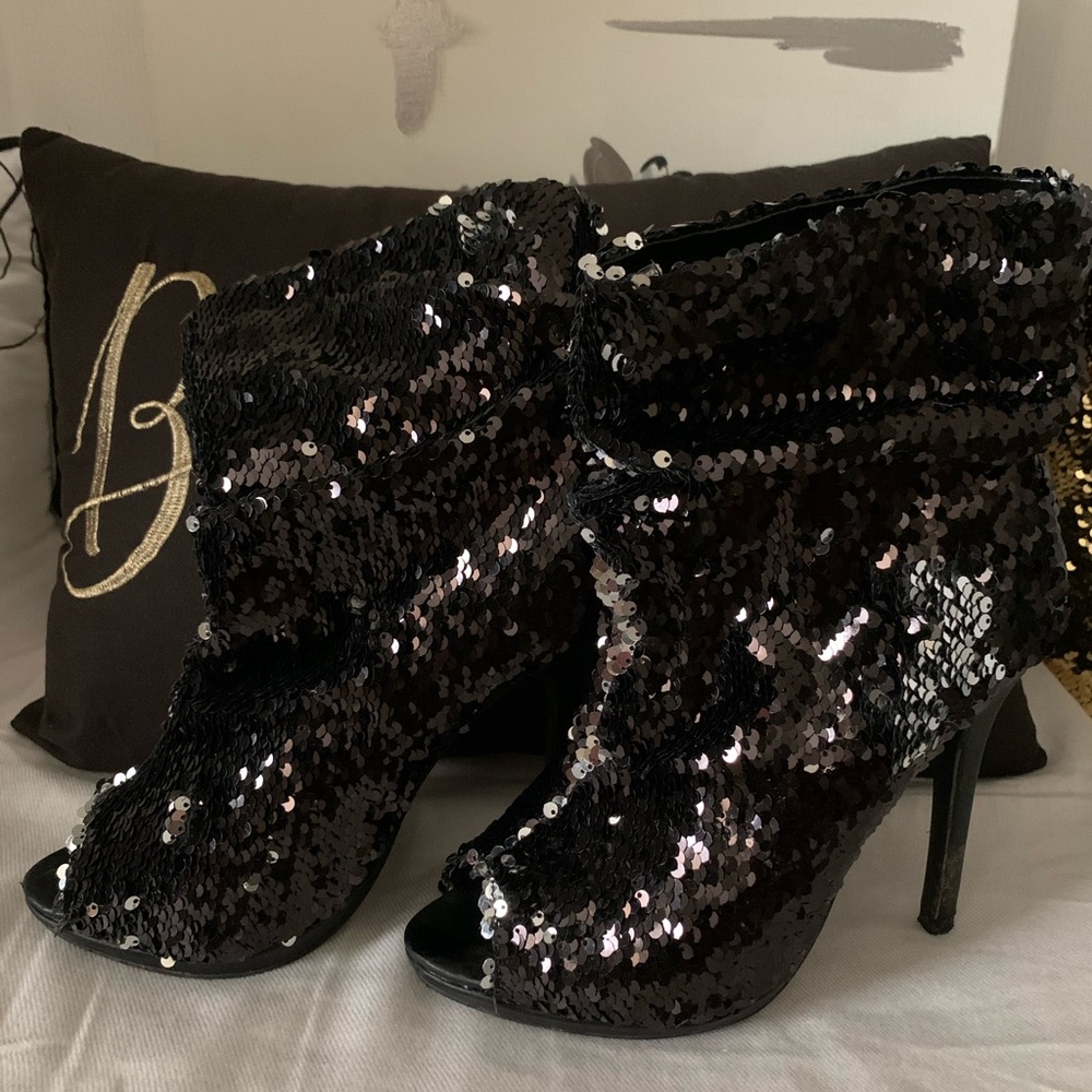 Black sequin booties